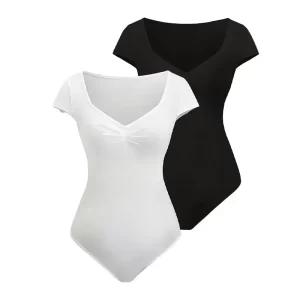 2 Piece Suit V Neck Short Sleeve Sexy High Cut Leg Bodysuit Women's Summer Body Top Bodycon Jumpsuit Romper Streetwear Ladies