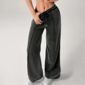 Autumn Winter Women's Baggy Sweatpants Solid Color Drawstring Wide Leg Sweatpants Sweat Pants Trendy Joggers Track Pants