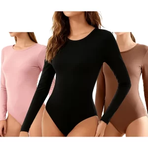 3Piece Set Autumn Winter Women Jumpsuit&Romper Crew Neck Short Sleeve Bodysuit Long Sleeve Bodysuit T Shirts Basic Slim Fit Tops